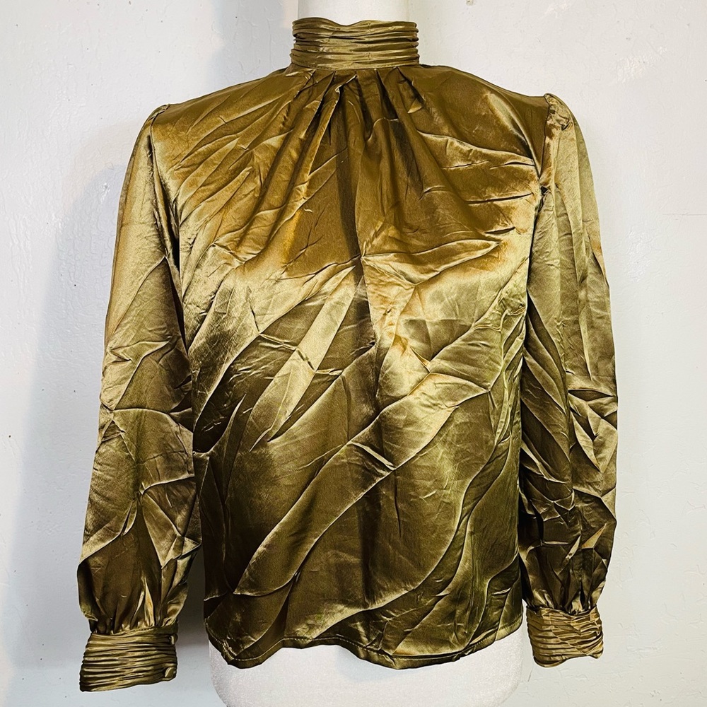 Vintage 70s 80s Petite Impressions Size 4 Petite 4P High Neck Long Sleeve Blouse